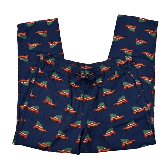 NWT J. Crew Men's Navy W/Christmas Tree & Truck Print Flannel Sleep Pant - Picture 3 of 11